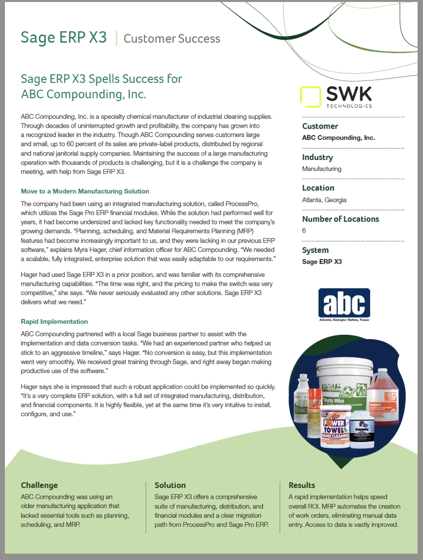Find out how a chemical manufacturer of cleaning supplies streamlined their operations and gained insight with Sage Enterprise Management (formerly Sage ERP X3).