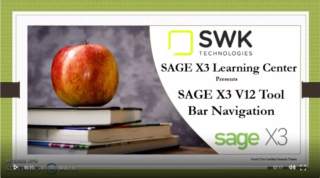 sage x3 v12 tool bar navigation sage erp tutorial video