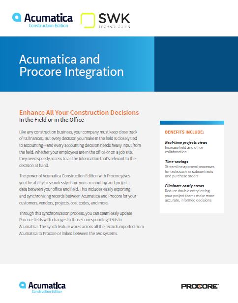 Acumatica and Procore Integration for Construction Cover Sheet