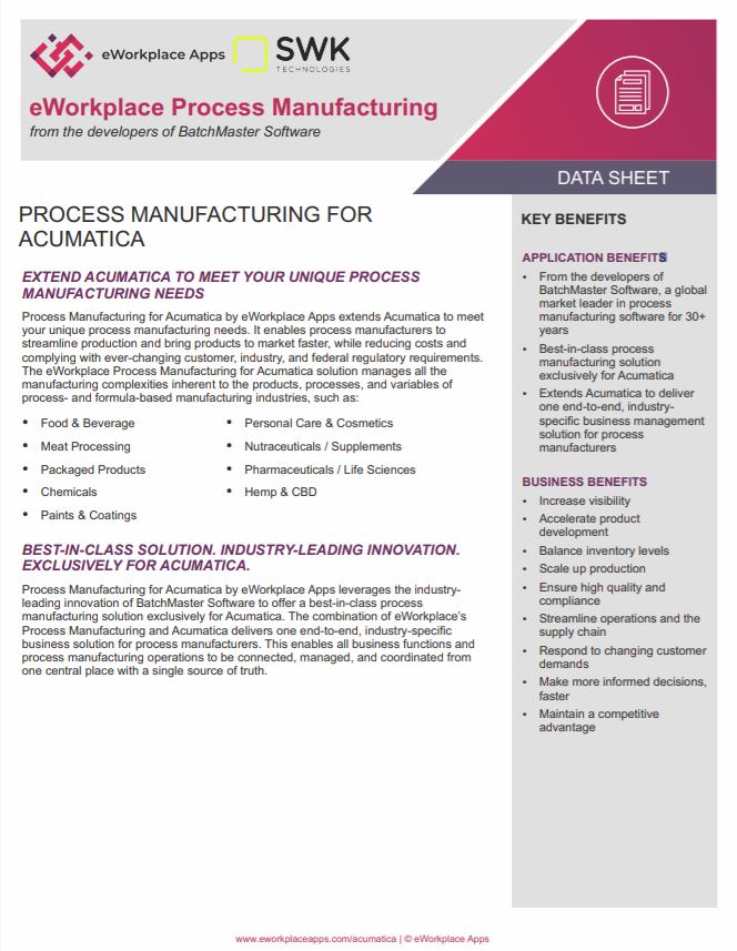 acumatica-process-manufacturing-quality-management-eworkplace-formula-compliance