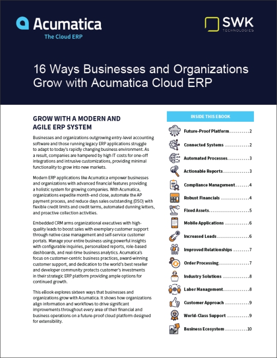16 Ways Businesses and Organizations Grow with Acumatica Cloud ERP eBook