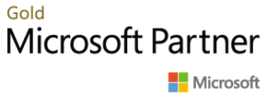 The gold Microsoft partner logo on a black background.