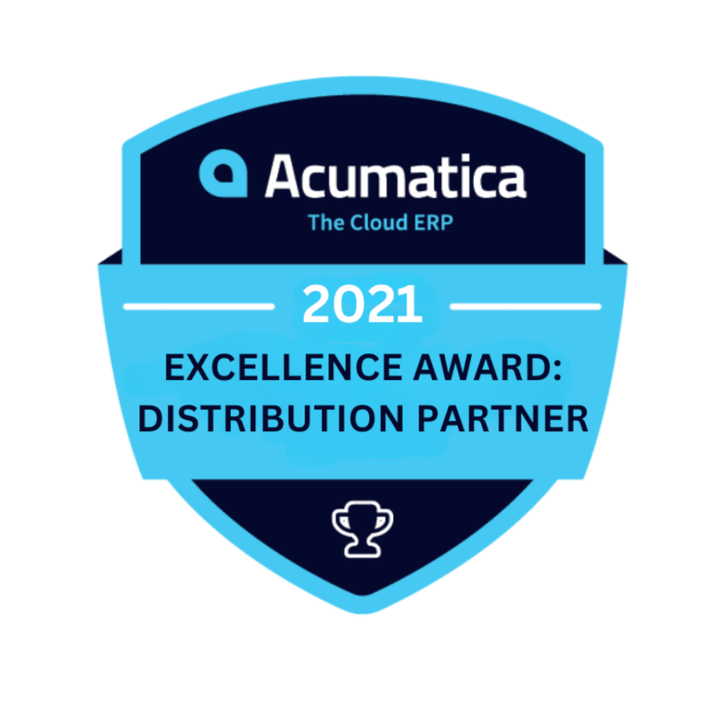 Acumatica 2021 excellence award distribution partner.