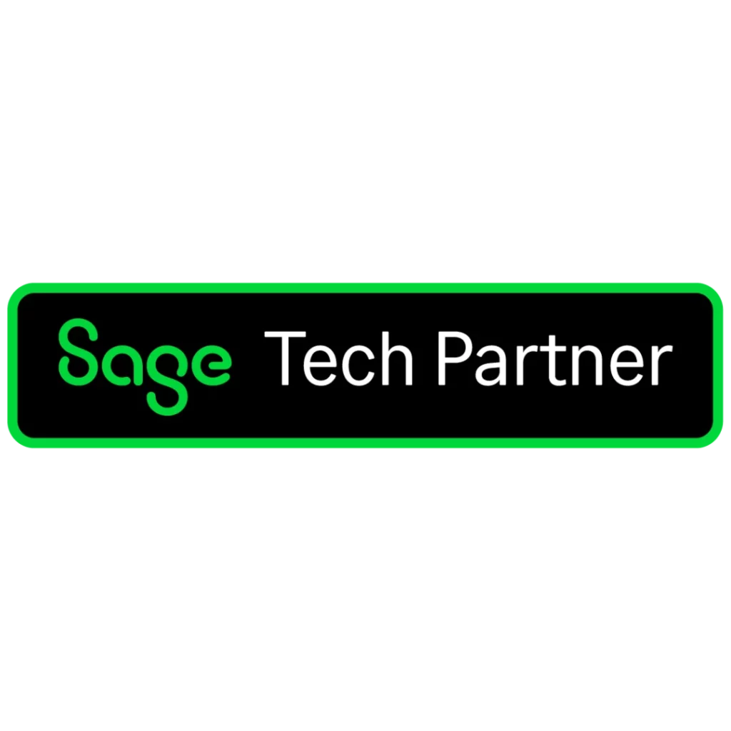 Sage tech partner logo on a black background.