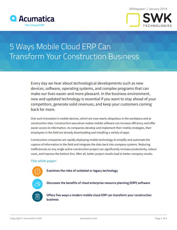 5 ways mobile cloud ERP can transform your construction business.
