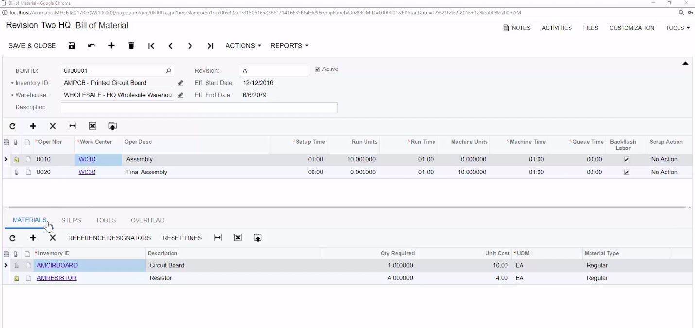 Bill of Materials Software (BOM) and Routing Software - Acumatica Cloud ERP