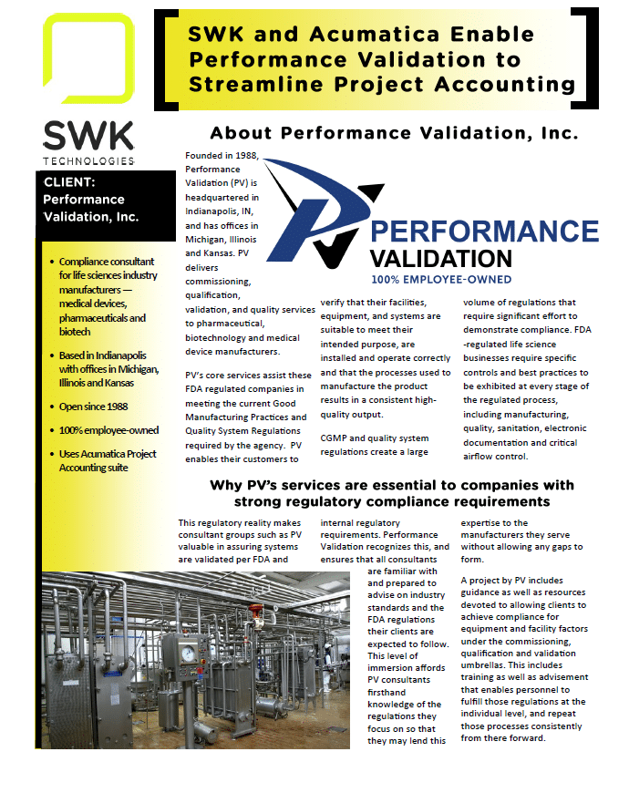 SWK and Acumatica enable Performance Validation to streamline project accounting.