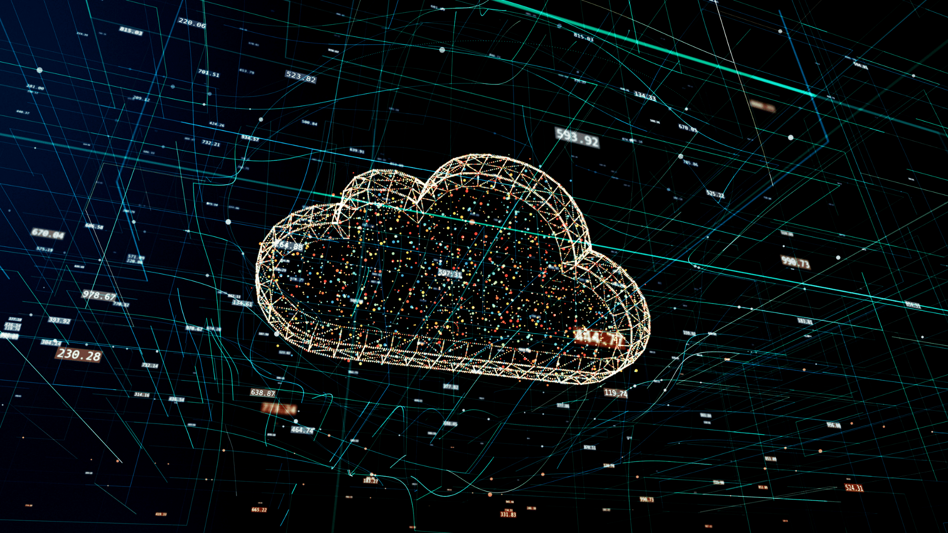 A cloud in the middle of a network of dots.