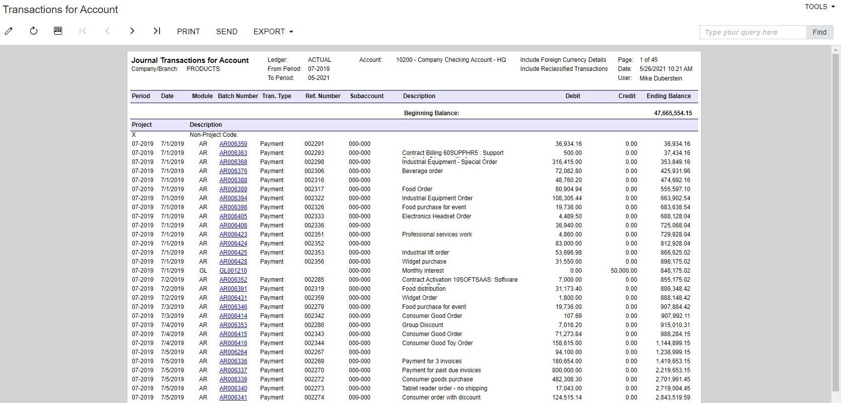 account transaction report