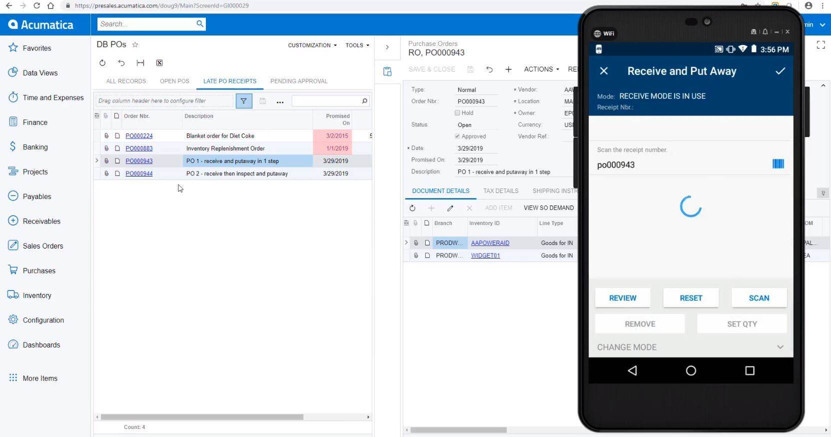 Acumatica WMS PO Receive and Put Away