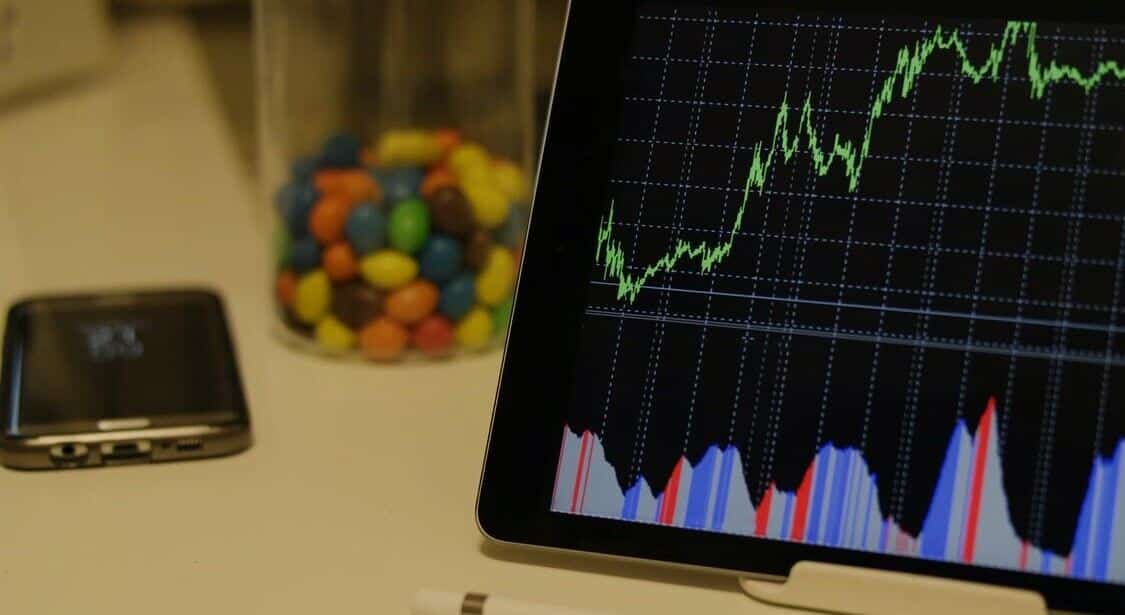 An tablet with a stock chart on it.
