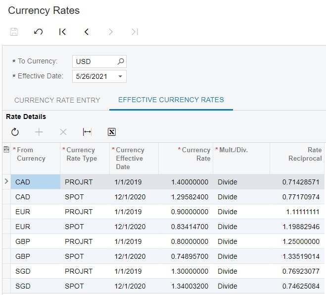 Acumatica currency rates