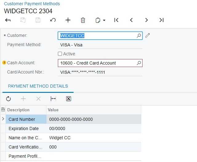 Acumatica credit card