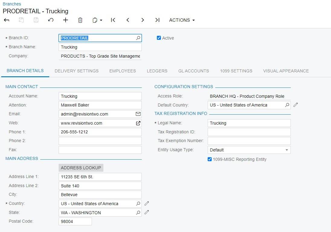 Acumatica accounting define multiple organizations