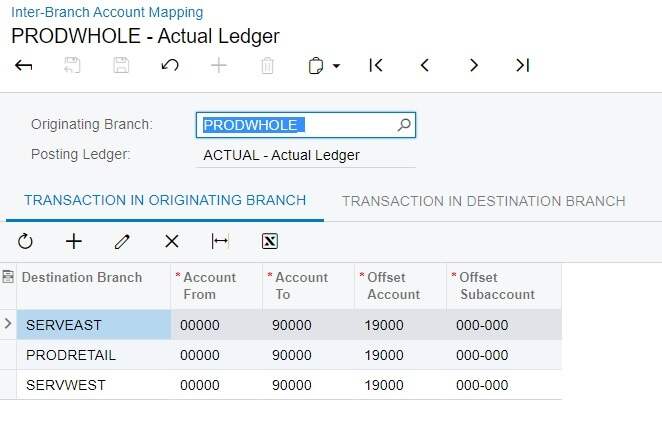 Acumatica fixed asset inter-branch account mapping