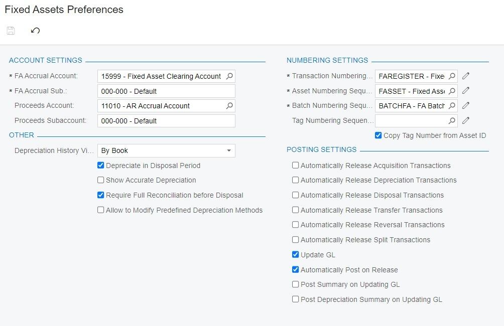 Acumatica fixed asset set up