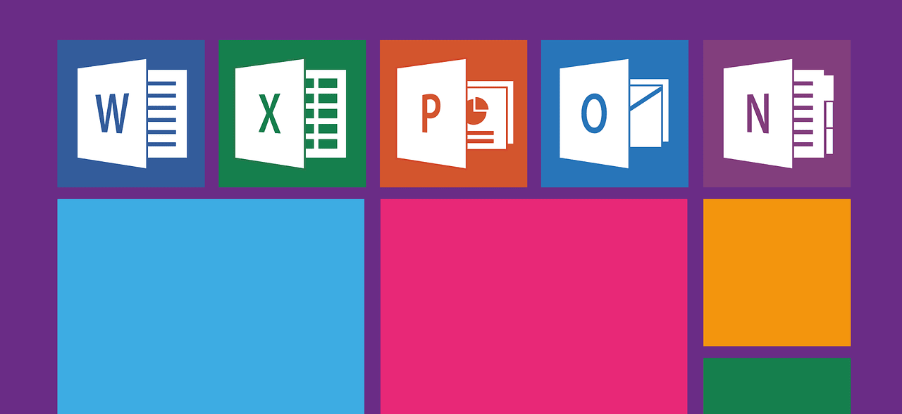 Microsoft Office logo on a purple background.