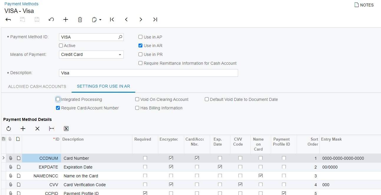 Acumatica payment methods