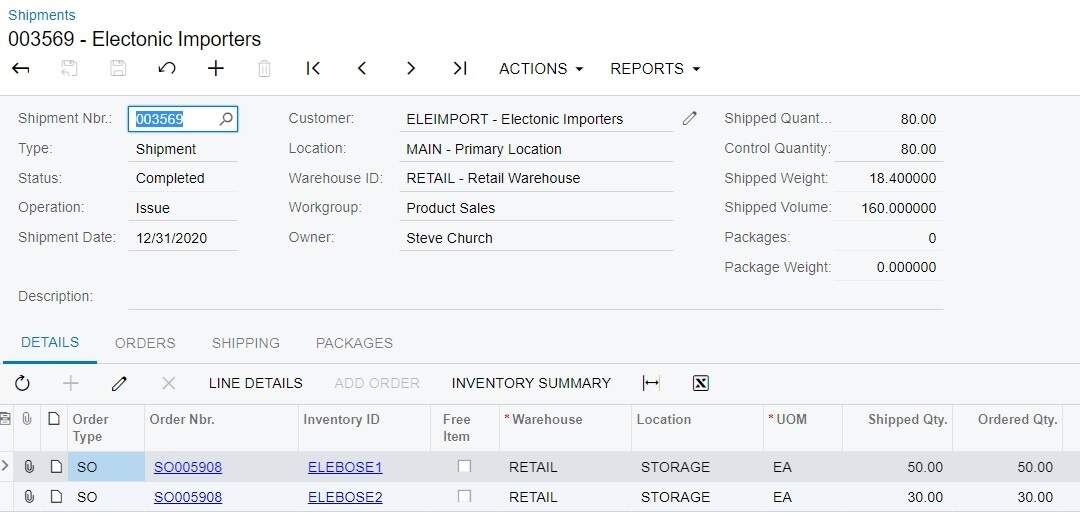 Distribution shipment summary