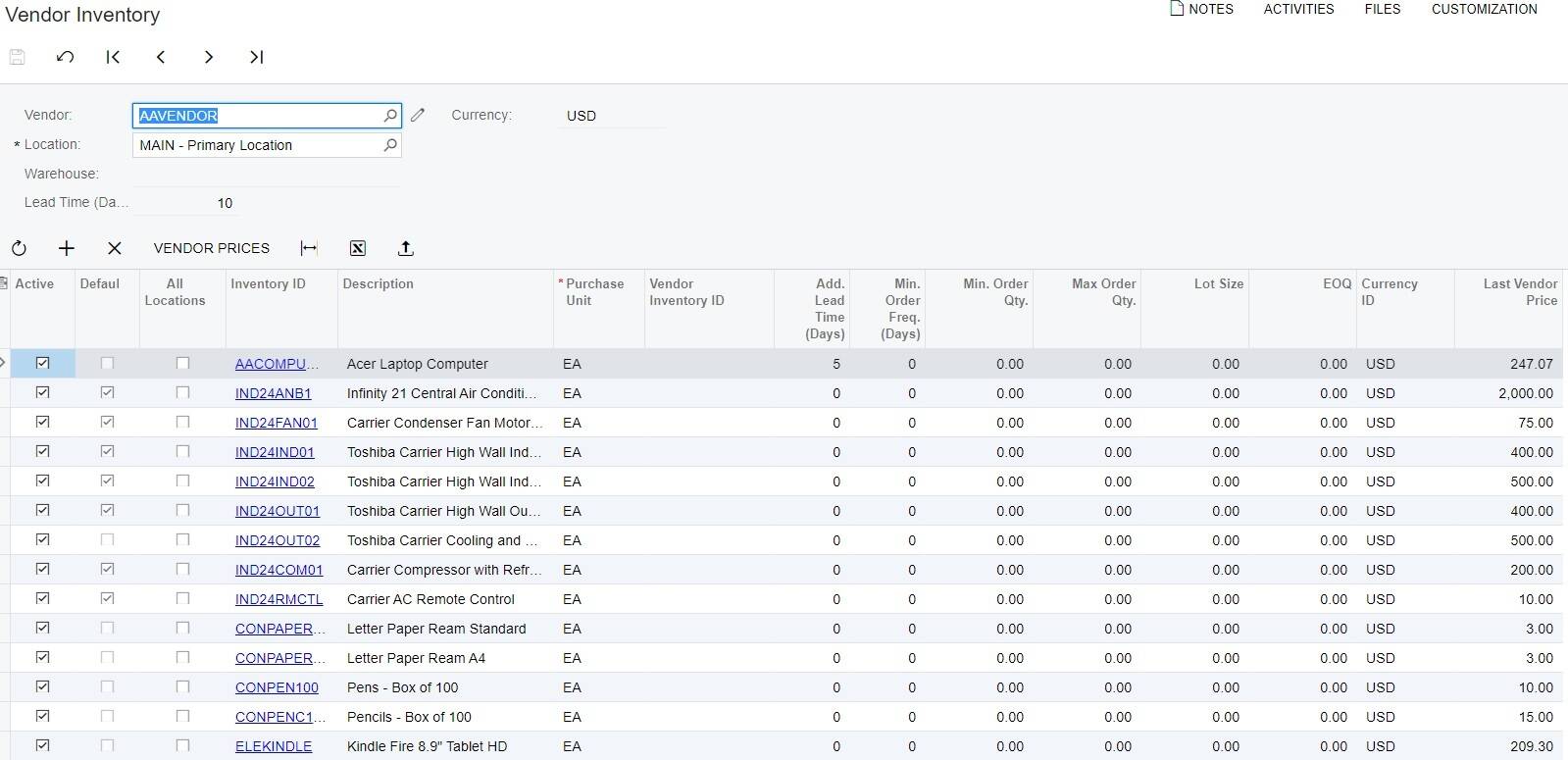 distribution vendor inventory