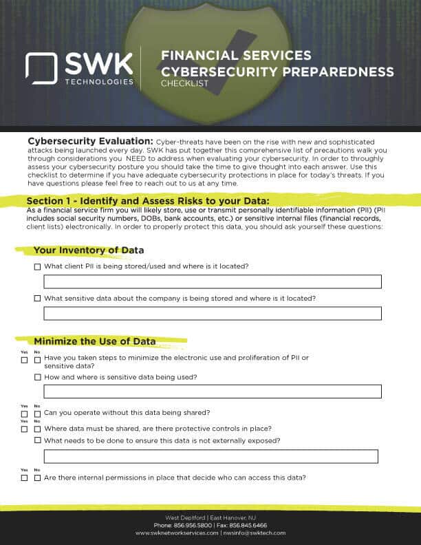 SWK financial services cybersecurity questionnaire.