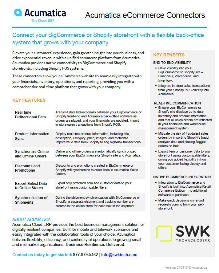 SWK's Acumatica e-commerce connectors brochure.