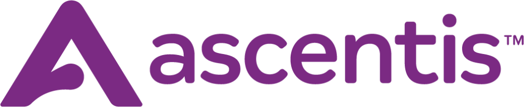 A purple logo with the word ascentis on it.