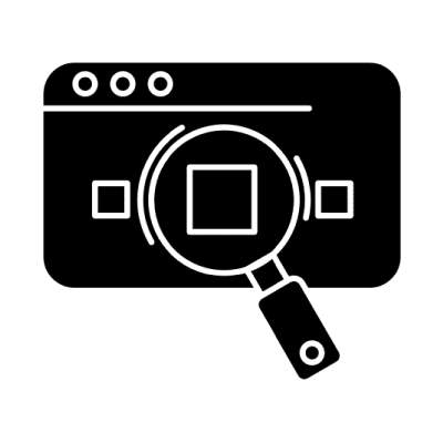 A magnifying glass icon on a white background.