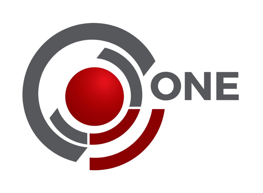 A red logo with the word one on it.