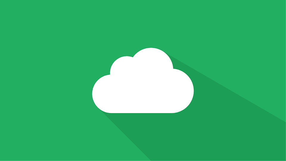 A white cloud icon on a green background.