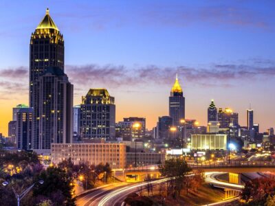 Atlanta skyline at dusk.