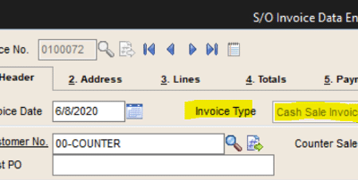 A screen shot of the invoice data entry screen.