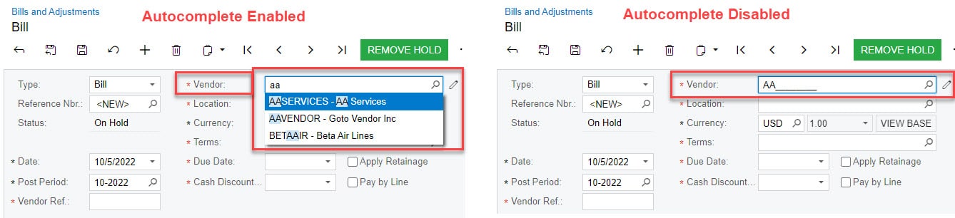 Acumatica 2022 R2 Autocomplete