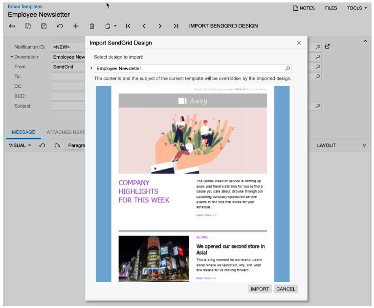 Acumatica 2022 R2 SendGrid Template Import