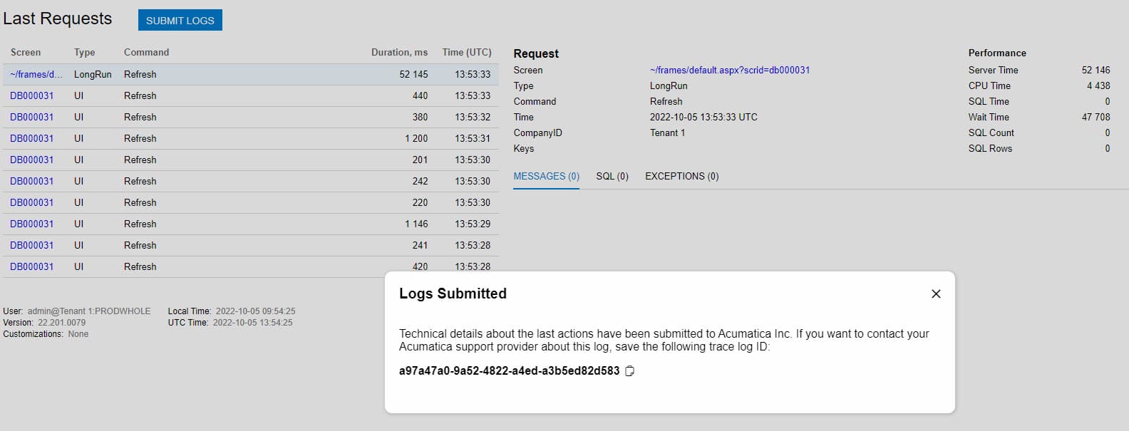 Acumatica 2022 R2 Trace Log Automation