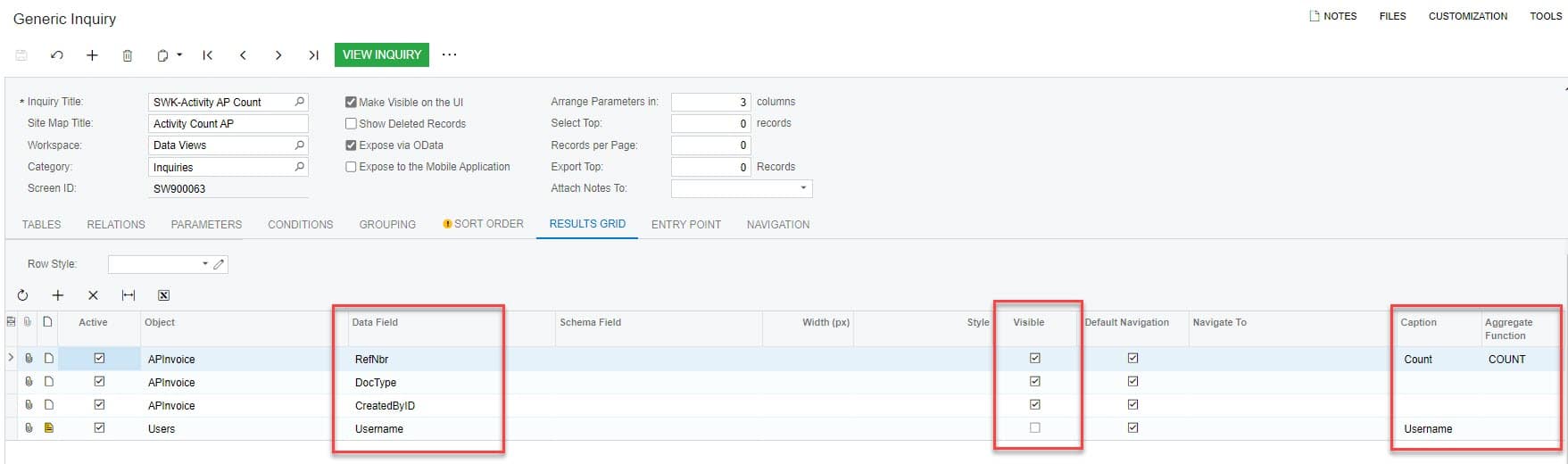 Acumatica AP Document Activity Count