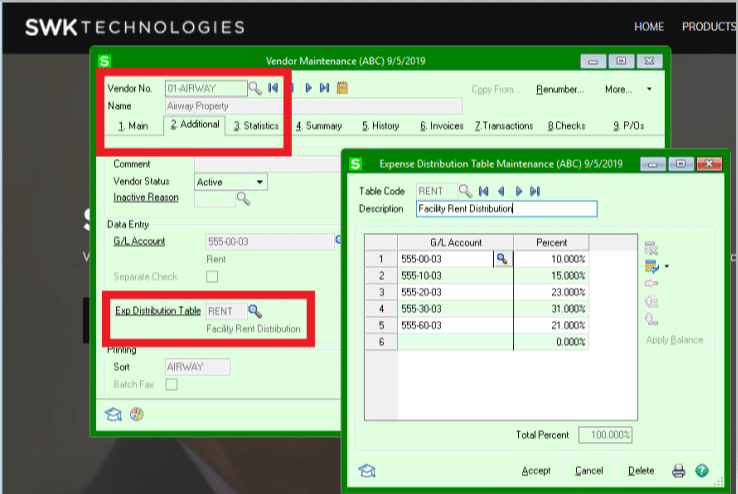 The Sage 100cloud 2019 Product Update was recently released to users with a lovely new feature in Accounts Payable. You can now assign a default Expense Distribution Table to a vendor!