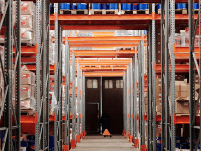 A warehouse full of pallets and boxes.