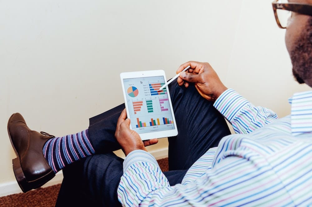 Blog header image of a business person looking over the next years budget dashboard for Sage 100 Budgeting How Will You Budget Next Year blog from SWK Technologies