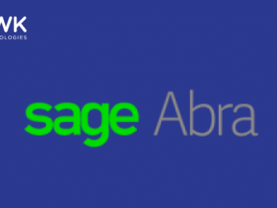 Sage abra logo on a blue background.