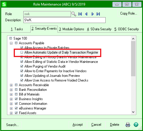 The very latest product update for Sage 100Cloud includes an option to automatically update the Daily Transaction Registers (DTR).