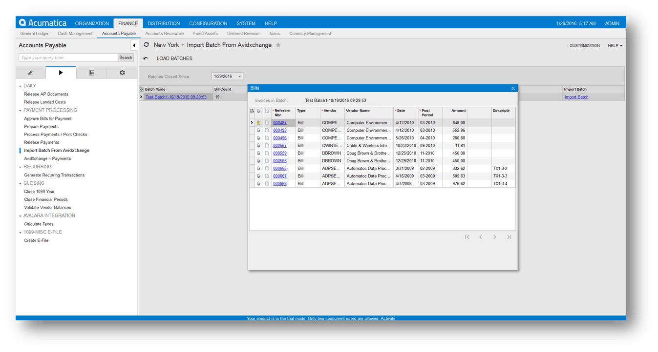 acumatica avidxchange ap accounts payable