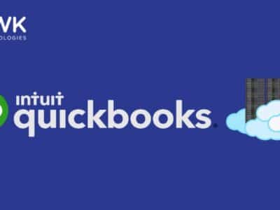The logo for Quickbooks on a blue background.