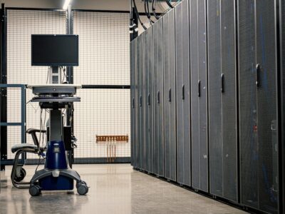 A server room with a large number of servers.