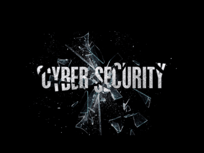 The word cyber security on a black background.