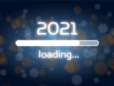 2021 loading sign on a dark background.