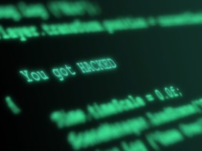 A computer screen with the words you've been hacked.