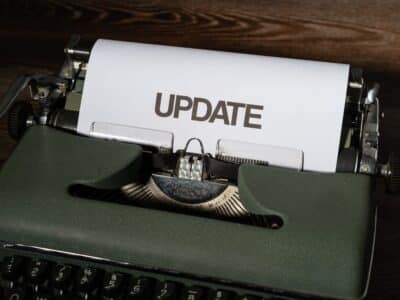 An old typewriter with the word update on it.