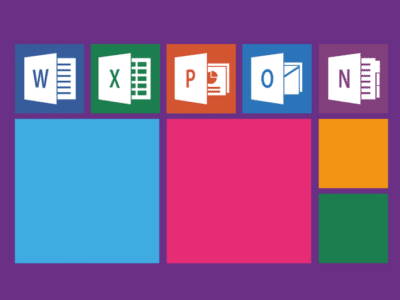 Microsoft Office logo on a purple background.