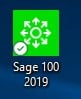 The Sage 100 2019 logo on a blue screen.